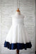 A-line Scoop Sleeveless Bowknot Floor-Length Lace Flower Girl Dresses With Navy Sash IN723