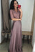 A Line V-Neck Half Sleeves Purple Long Prom Dress with Lace Top INF7