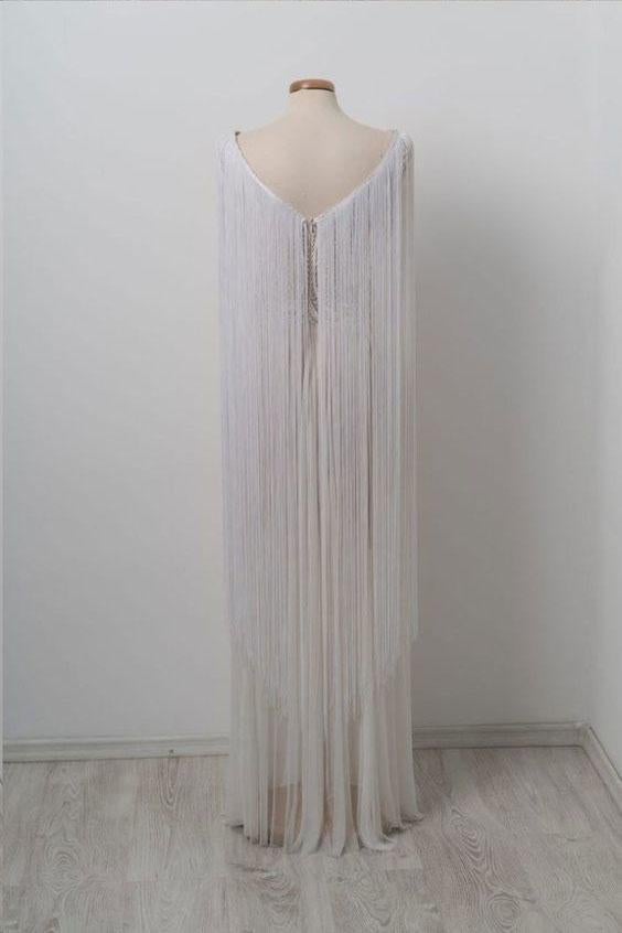 Unique Bateau Floor-length Chic Long Off White Prom Dress ING40