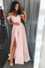 Unique Cold Shoulder Red Satin Straps A Line Long Prom/Evening Dress with Split INA40