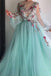 Princess Scoop Floral Appliques Long Puffy Sleeves Prom Dress INI31