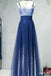 A-line Spaghetti Strap Sleeveless Royal Blue Tulle Sequins Modest Long Prom Dress IN616