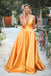 Orange Spaghetti-Straps Elegant V-Neck Backless Sleeveless Prom Dresses INN7