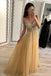 Charming A Line Tulle V Neck Floor Length Prom Dresses Beads Sequins INJ24