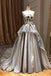 Vintage A Line Strapless Gray Cheap Appliques Long Prom Dress INF69