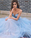 Sky Blue Tulle Long Sweetheart A line Lace Top Prom Dresses IN970