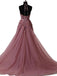 Halter Dusty Red Lace Appliques Tulle A line Long Prom Dresses INA86