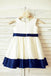 A-line Scoop Sleeveless Bowknot Tea-Length Satin Flower Girl Dresses With Blue Sash IN711