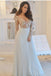 A-Line Deep V Neck Long Sleeves Pleats Chiffon Prom Dress with Beading ING5