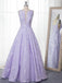 A-Line Floor-Length Lilac Printed Prom Dress, Simple Long Evening Dresses INJ12
