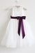 Light Ivory Lace Tulle Sleeveless Floor-length Flower Girl Dress With Eggplant Sash/Bows  IN213