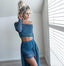 Sexy Dark Teal Two Piece Off the Shoulder Long Sleeves Lace Chiffon Prom Dress INA45