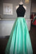 High Neck Two Piece Black And Mint Green Beads Long Prom Dress INF31
