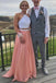 Two Pieces A Line Long Chiffon Prom Dresses With White Lace INB44