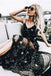 Sexy Sparkly Black Spaghetti Straps A Line Star Long Prom Dress ING9