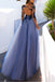 Charming Long Sleeve Appliques Sexy See Though Blue Prom Dresses IN852