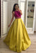 Stunning A Line Satin Yellow Beaded Sleeveless Long Prom Dresses INI51