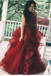 Cheap Burgundy A Line Beading Long Prom Dresses With Ruffles INF52