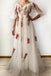 A Line Ivory Half Sleeves Floral Appliques Tulle Long Prom Dresses INI49