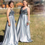 A-Line Spaghetti Straps Backless Blue Popular Prom Dress with Beading,Bridesmaid Dresses INH53