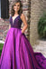 Purple A Line Beading V Neck Prom Gown With Pockets Cheap Formal Evening Dress INI65