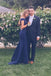 Elegant Prom Dresses,Navy Blue Prom Gown,Off the Shoulder Prom Dress,Mermaid Prom Dress