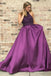 Halter Purple Long Satin Prom Dresses Beaded Junior Evening Gown 2019 INI6