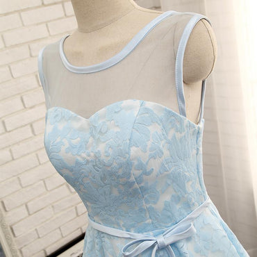 High Quality Blue A Line Lace Short Prom Dress,Sleeveless Homecoming Dresses IN470
