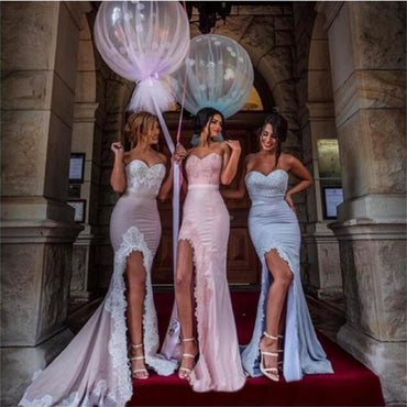 Pastel Coloured Sweetheart Mermaid Bridesmaid Dresses with Lace Appliques INQ93