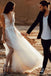 Sexy A-Line Deep V-Neck Sweep Train Wedding Dresses with Appliques Split INR39