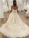 A-Line Spaghetti Straps Ivory Sweep Train Wedding Dresses with Lace Bowknot INR13