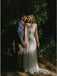 Charming A-Line Halter Backless Sweep Train White Lace Wedding Dresses INR40