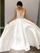 A-Line Deep V-Neck Floor-Length Satin Wedding Dresses with Lace Appliques INR42