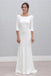 Simple Sheath Bateau Backless 3/4 Sleeves Sweep Train Beach Wedding Dresses INS35