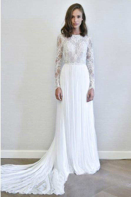 A-Line Long Sleeves Chiffon Long Simple Wedding Dresses with Lace INR78