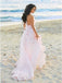 A-Line Halter Backless Light Pink Chiffon Beach Wedding Dresses with Appliques Ruffles INR83