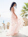 A-Line Halter Backless Light Pink Chiffon Beach Wedding Dresses with Appliques Ruffles INR83