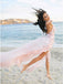 A-Line Halter Backless Light Pink Chiffon Beach Wedding Dresses with Appliques Ruffles INR83