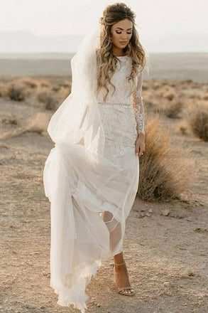 Sheath Bateau Long Sleeves Court Train Wedding Dresses with Appliques INS29