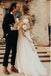A-Line V-Neck Backless Sweep Train Tulle Sexy Wedding Dresses with Pearls INS37