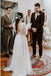 A-Line Round Neck Long Sleeves Backless Boho Wedding Dresses with Lace INS31