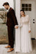 A-Line Round Neck Long Sleeves Backless Boho Wedding Dresses with Lace INS31