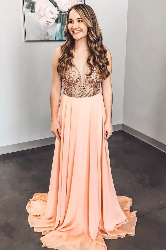Spaghetti Straps A Line Beaded Prom Dresses, Junior Party Dress INJ77
