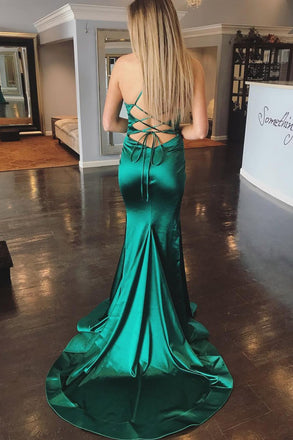 Elegant Mermaid Green Long Prom Dresses With Sweep Train INJ70