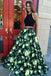 Halter Two Piece Prom Dress with Lace Pleats Floral Print Party Dress INQ91