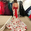 Mermaid Spaghetti Straps Floral Print Red Top Prom Dresses INI84