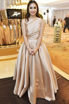 Simple A-Line One-Shoulder Satin Long Cheap Evening Prom Dress ING6