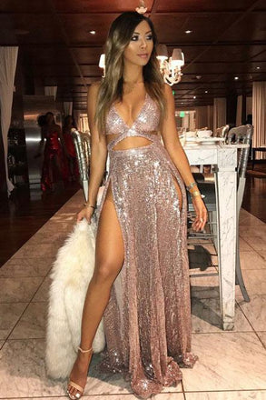 Sexy Sequins Long  Prom Dresses With Slit, Cheap Party Dress INL32