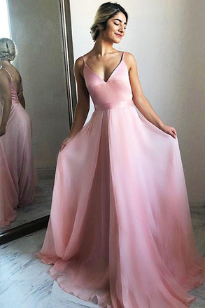 Flowing A-Line V-Neck Backless Pink Chiffon Long Prom Party Dress INF28
