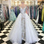 A-Line Spaghetti Straps Floor Length White Detachable Train Prom Dress with Appliques INQ65